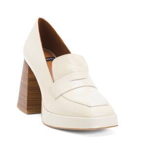 ANGEL ALARCON Ivory Made In Spain Patent Leather Platform Heeled Penny Loafers